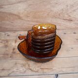Fruit bowl and its 6 amber bowls from the 70s