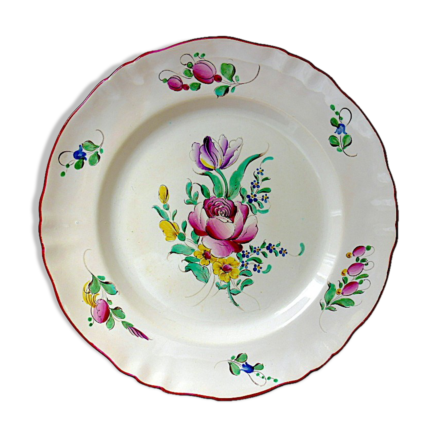 Eastern earthenware plate with floral decoration centered with a rose