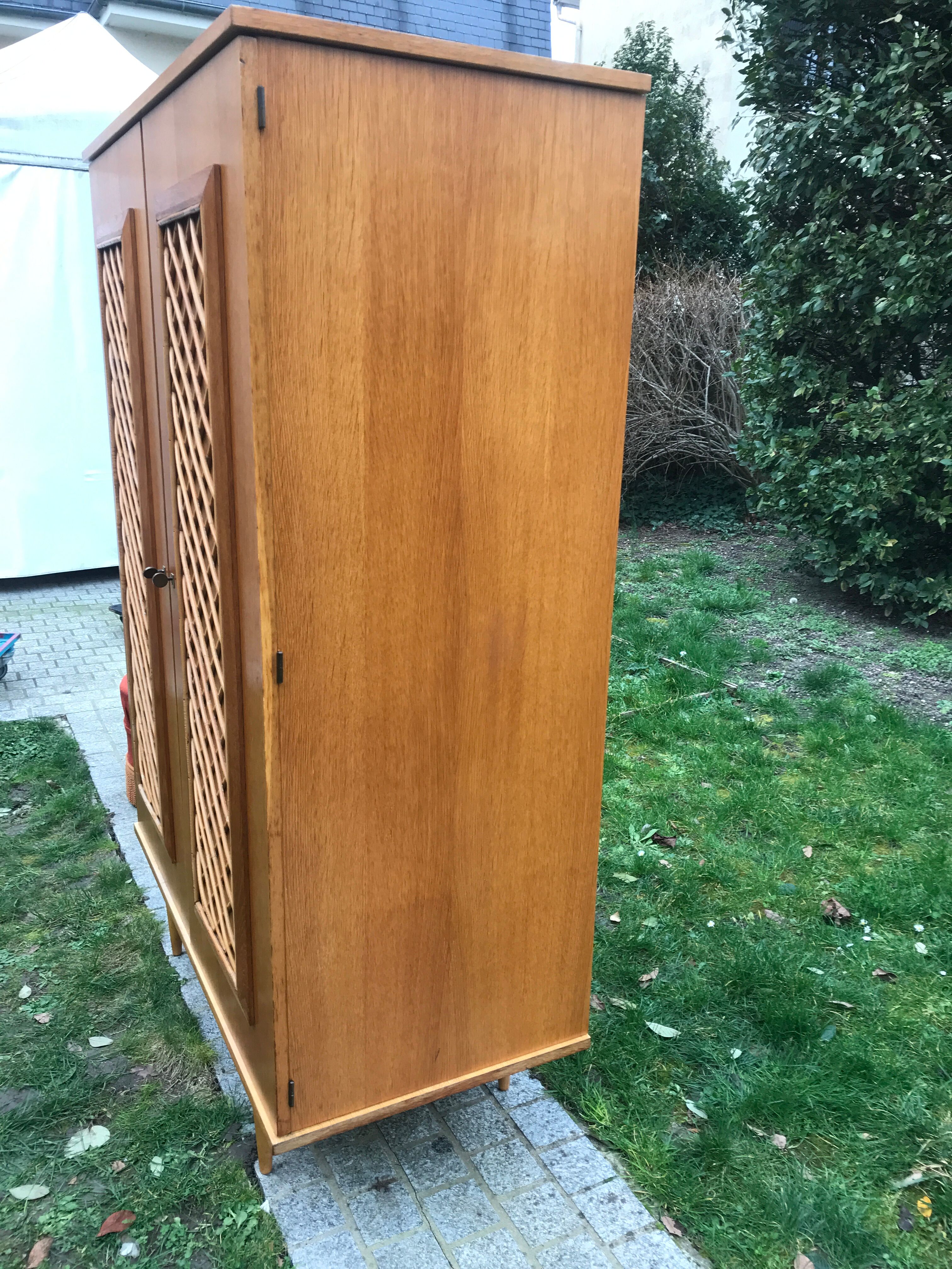 Wooden cabinet and vintage rattan 1950