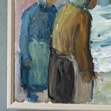 Mid-Century Modern Swedish "Watching the Storm" Vintage Expressive Seascape Oil Painting, Framed