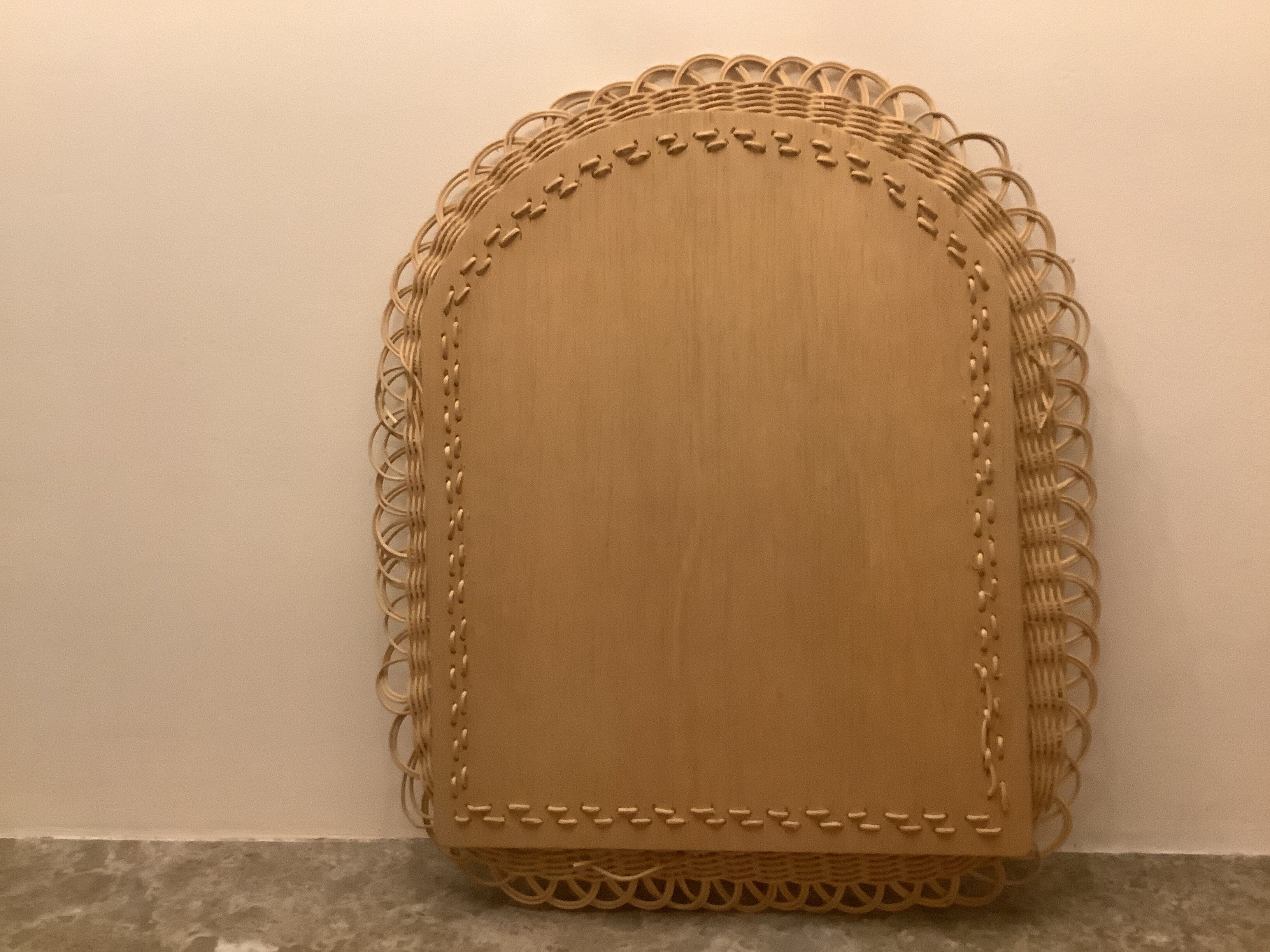 Old rattan wicker braided mirror, 48x40 cm