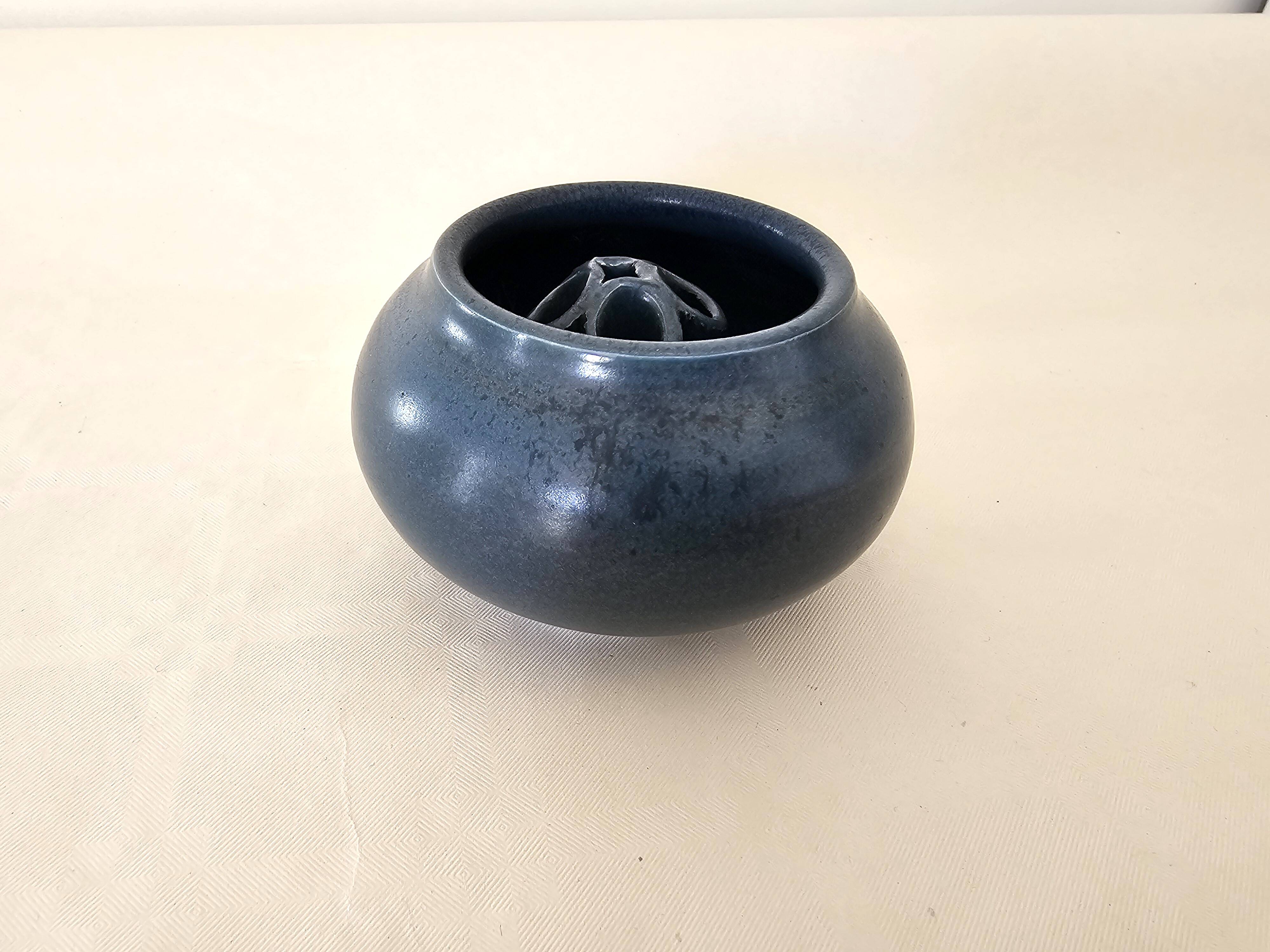 Small Blue Ceramic Flower Vase Signed Gérald POTT