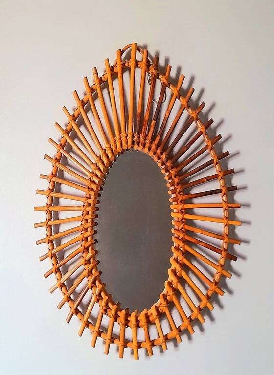 1960s rattan sun mirror