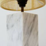 Vintage marble table lamp with new raffia shade.