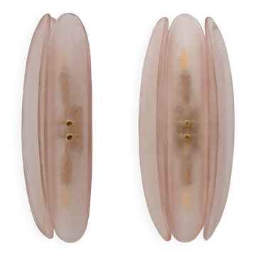 Pair of Fontana Arte Style Mid-century Modern Pink Murano Glass Sconces