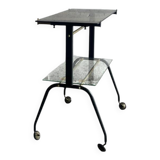 Black brass and glass mid-century trolley with sculptural legs — two-tier vintage bar cart