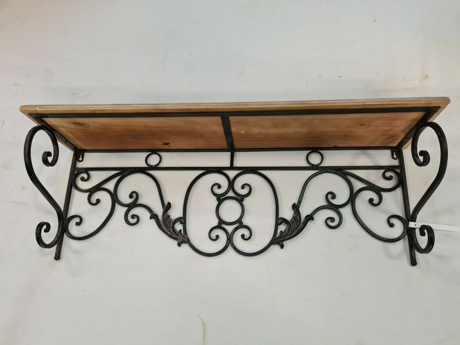 Wrought iron and wood wall shelf