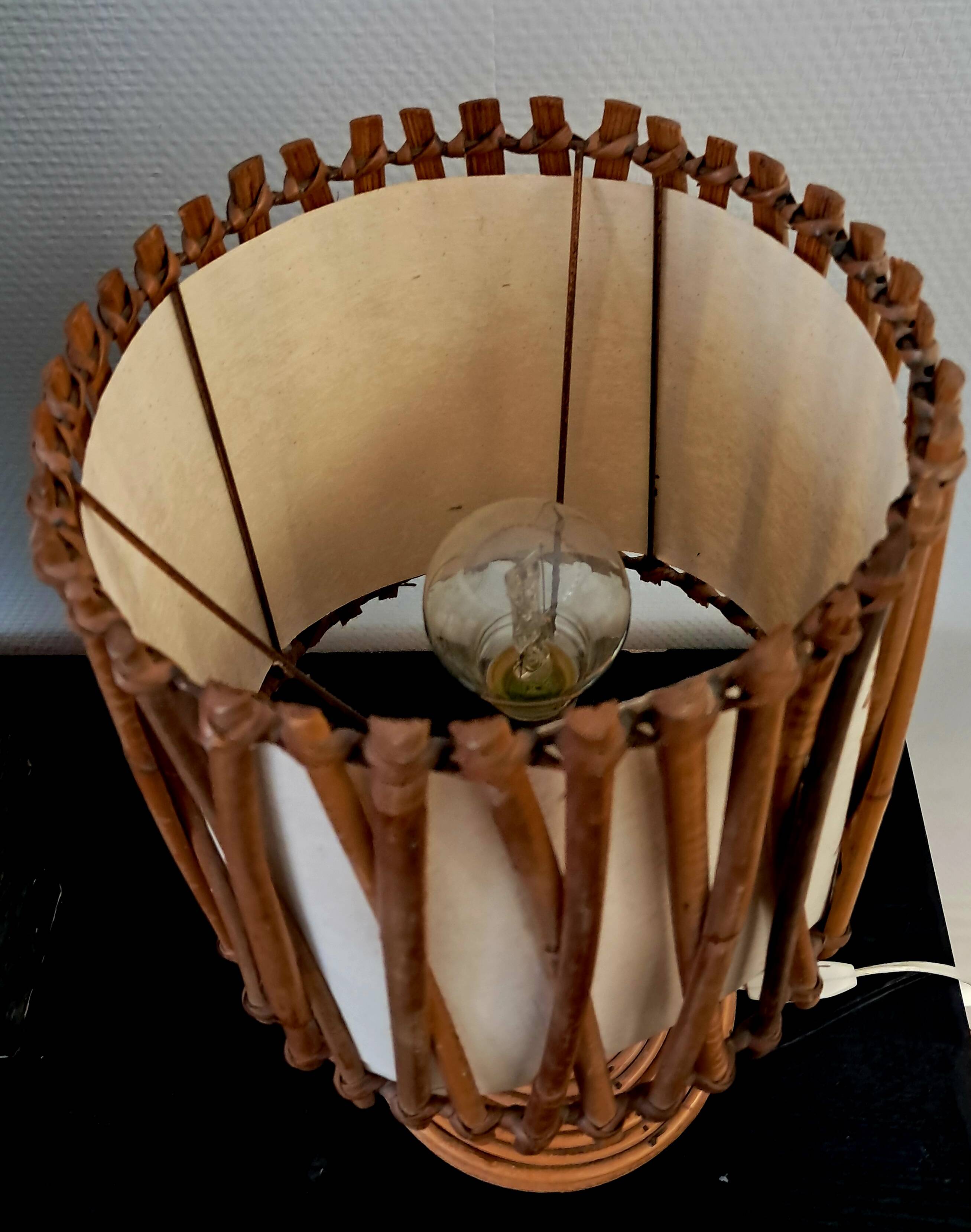 French rattan lamp. Attributed to Louis Sognot.