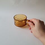 Set of 8 cups and amber glass under cups