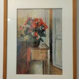 Aquarelle scène d'intérieur signée