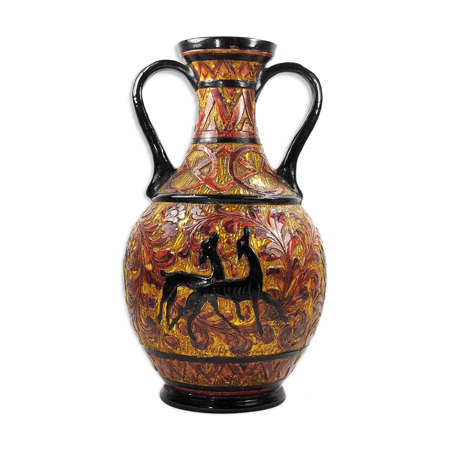 Mid-Century Carved and Glazed Italian Pottery Vase