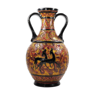 Vase de poterie italienne sculpté et vitré du milieu du siècle