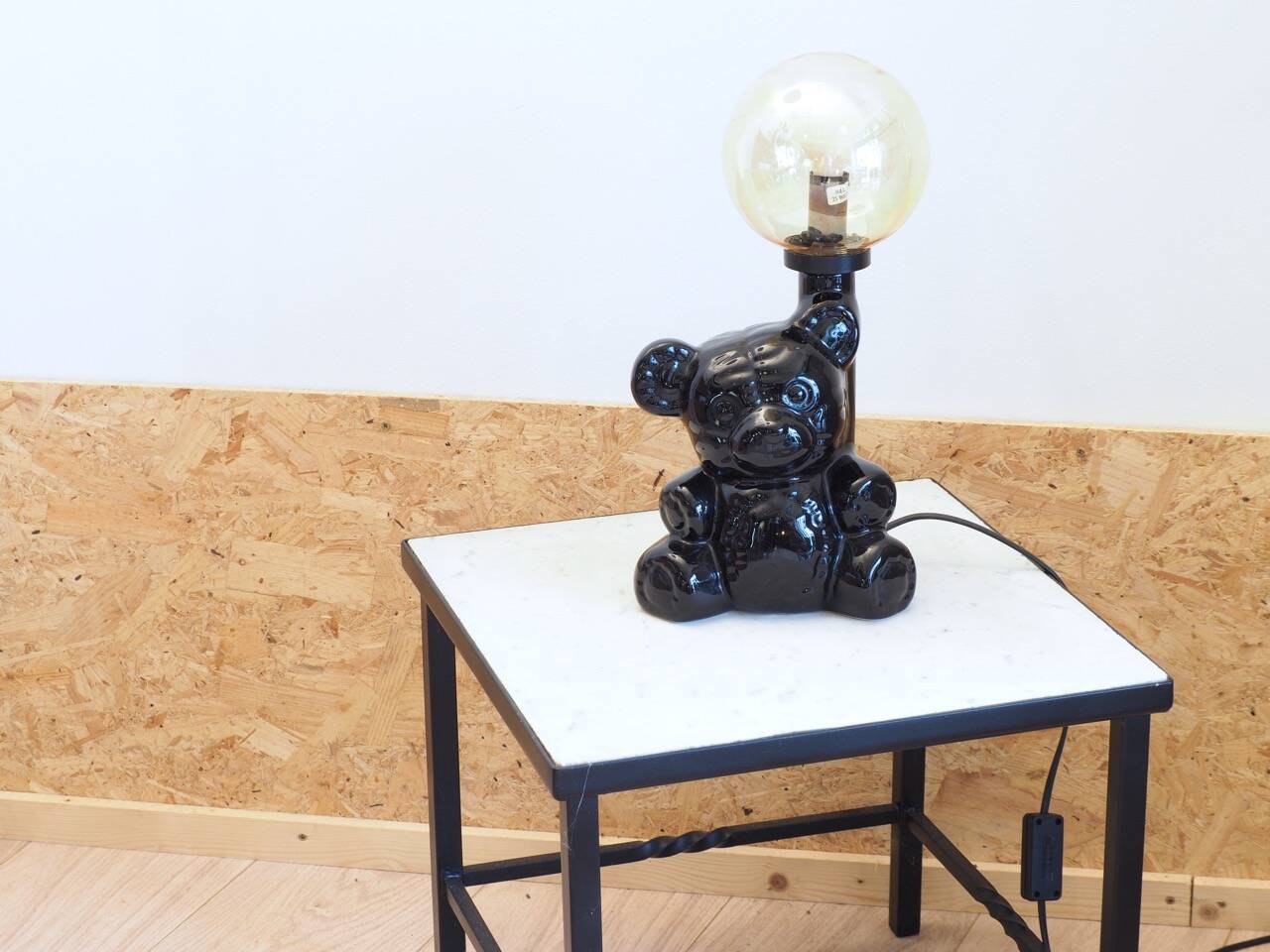 Ceramic bear lamp with vintage amber globe