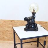 Ceramic bear lamp with vintage amber globe