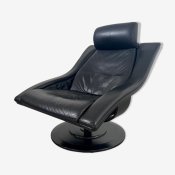 Ancien fauteuil cuir noir « move » design takashi okamura & erik marquardsen pour nelo années 1970 scandinave