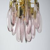 Italian chandelier in brass with tear-shaped Murano glass, 1970s