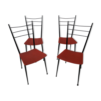 Chaises metaliques rouges années 60'