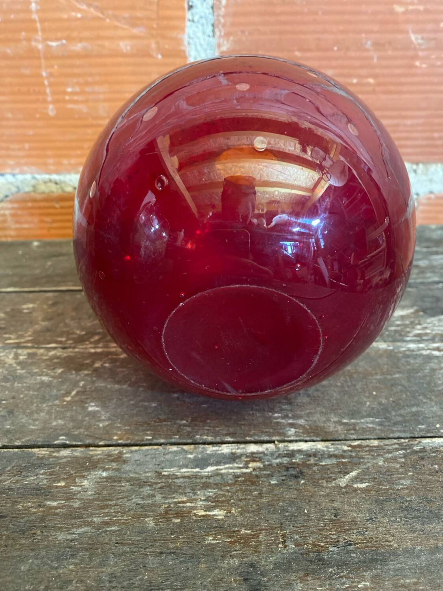 Vintage 1970s Murano Red Bubble Glass Ball Vase Soliflore