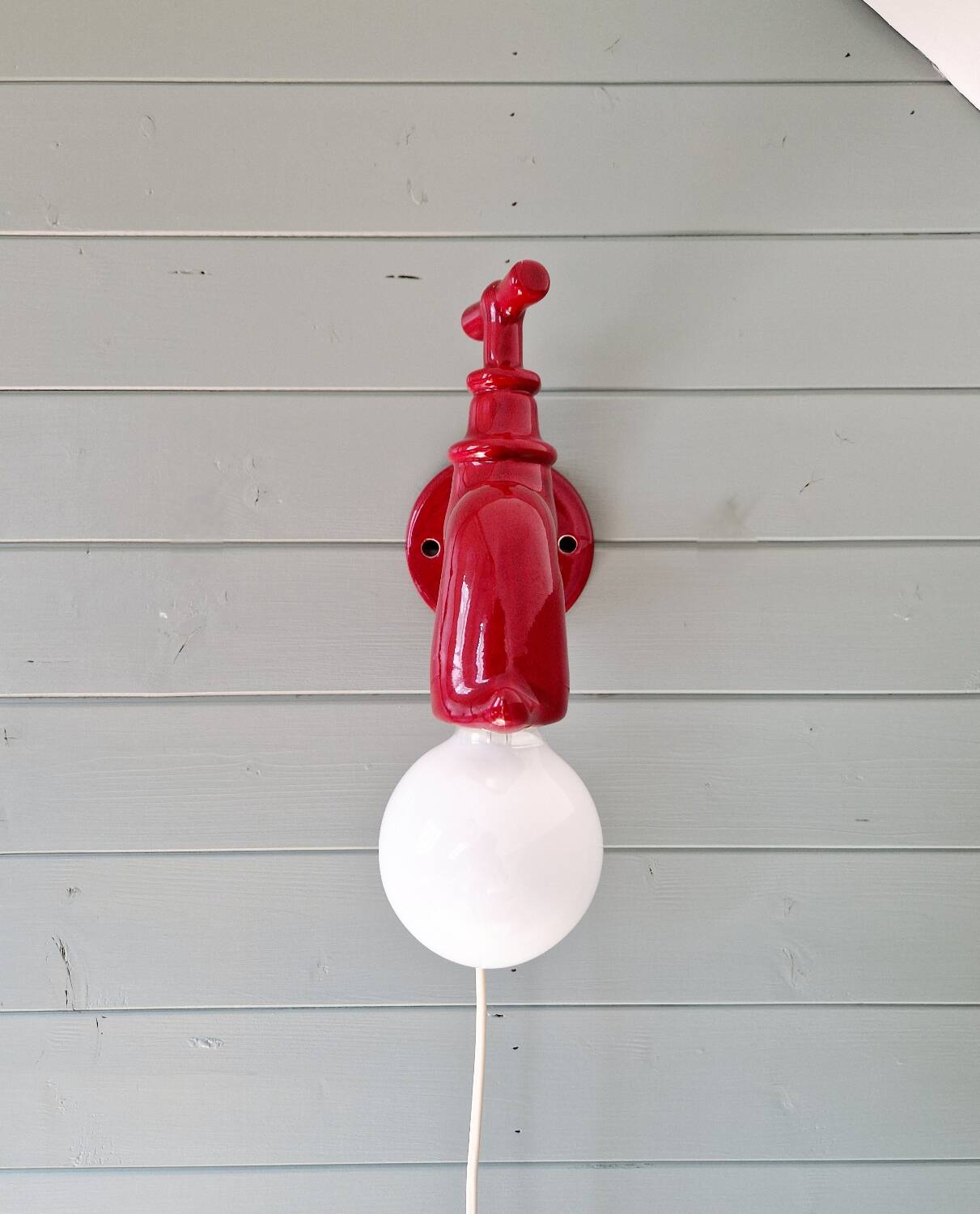 Red ceramic faucet wall light, 70s