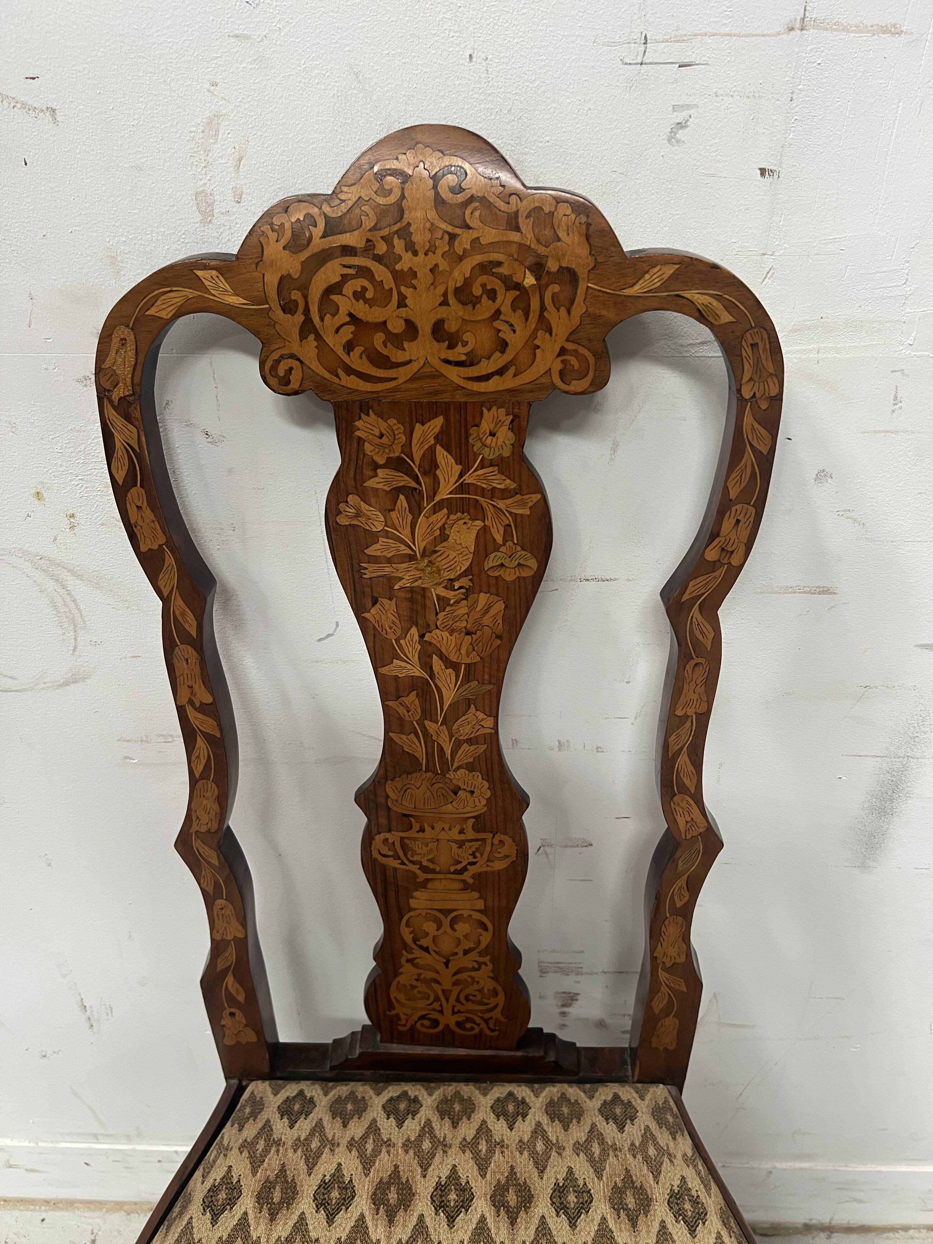 Set of eight Dutch marquetry chairs from the 19th century.