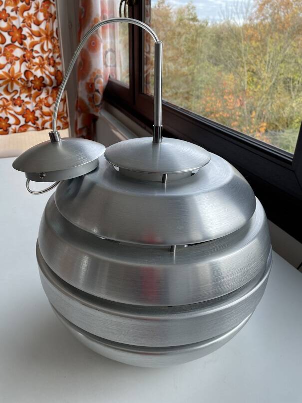 Brushed aluminum ball pendant light