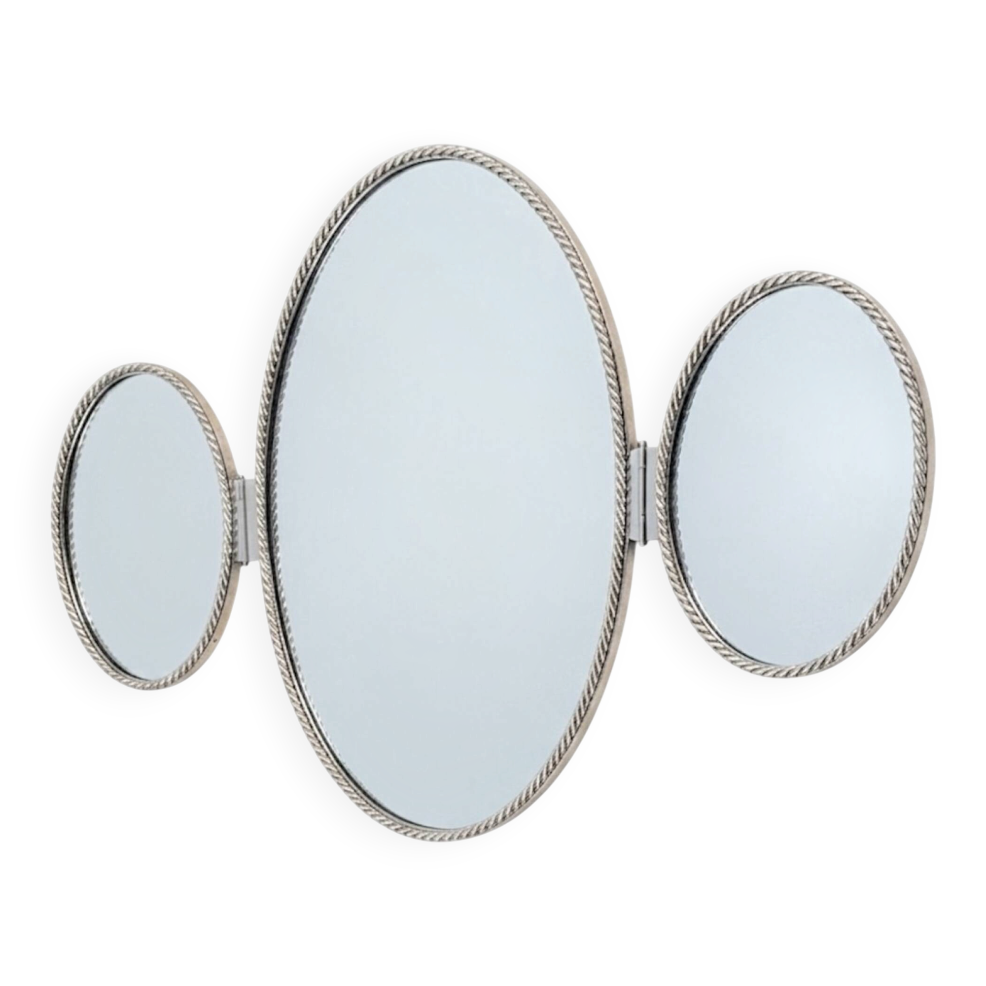 Vintage triptych mirror in twisted metal – 1960s