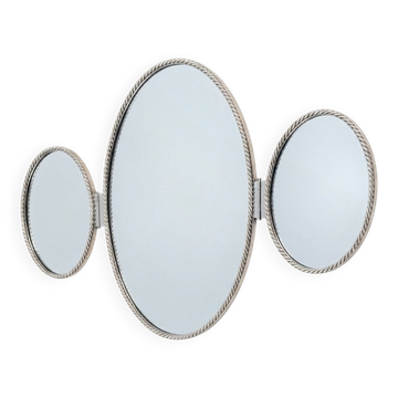 Miroir triptyque vintage en métal torsadé – années 1960