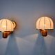 Pair of regency wall lights, pine and stretched canvas, Italy, 1970