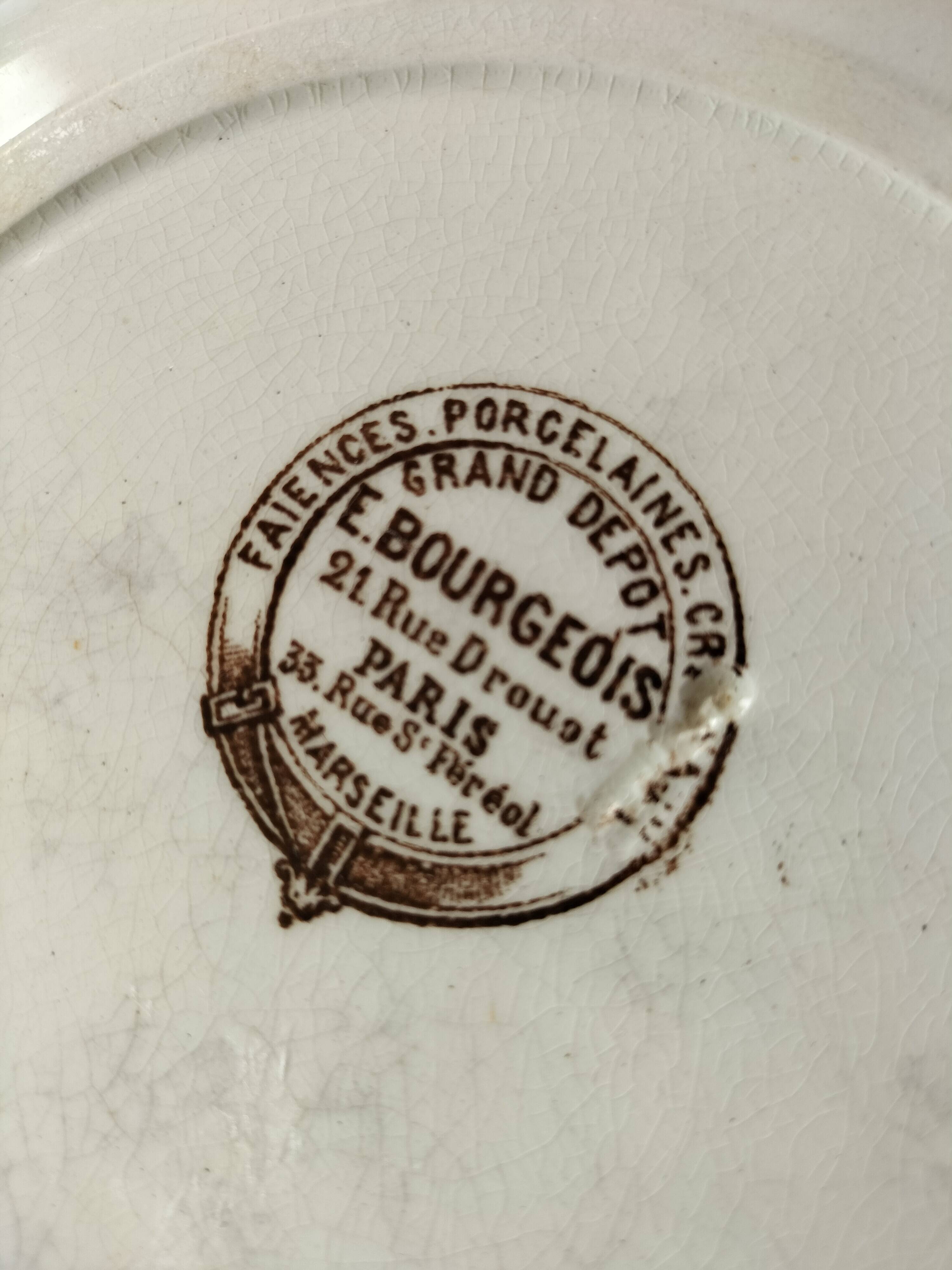 Antique plate with brown floral decoration, Grand dépôt E. Bourgeois