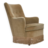 1970s, Danish armchair., original light green furniture velour.