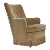 1970s, Danish armchair., original light green furniture velour.