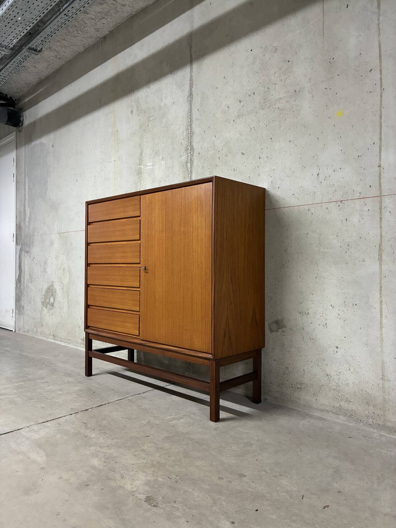 High buffet multifunctional furniture Scandinavian vintage teak from the 1960s.