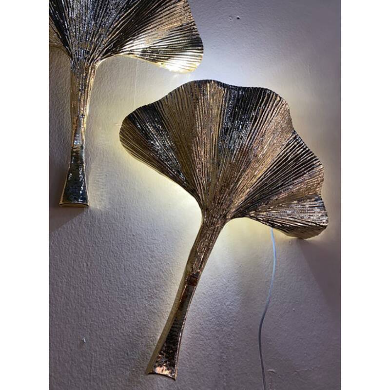 Set of 2 Contemporary Italian Brass Leaf Wall Sconce by Simoeng