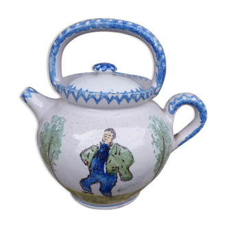 Pitcher XIXth century faience of Charolles naif characters