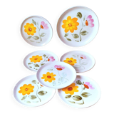 Assiettes à dessert fleuries ,Sarreguemines 1960.