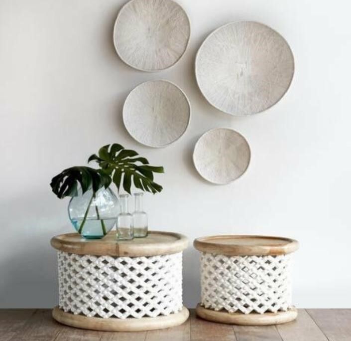 Natural white and brown wooden stool or bamileke stool or coffee table