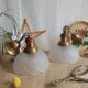 Pair of frosted glass flower pendant lights with vintage wood and brass