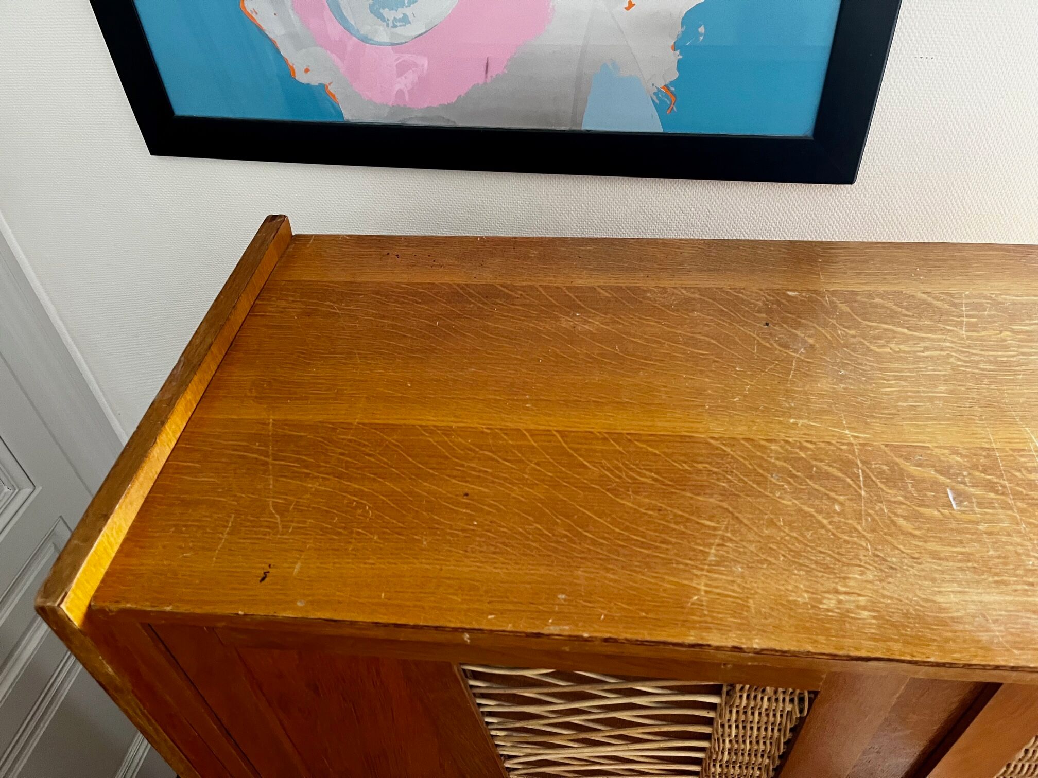 Wood and rattan cabinet 60s