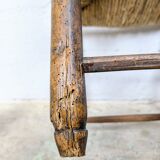 Pair of turned wooden farm chairs with straw - 19th century