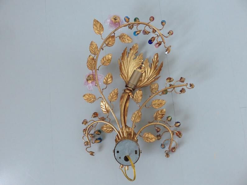 Wall light flower Hans Kogl in gold metal and pearls 70s