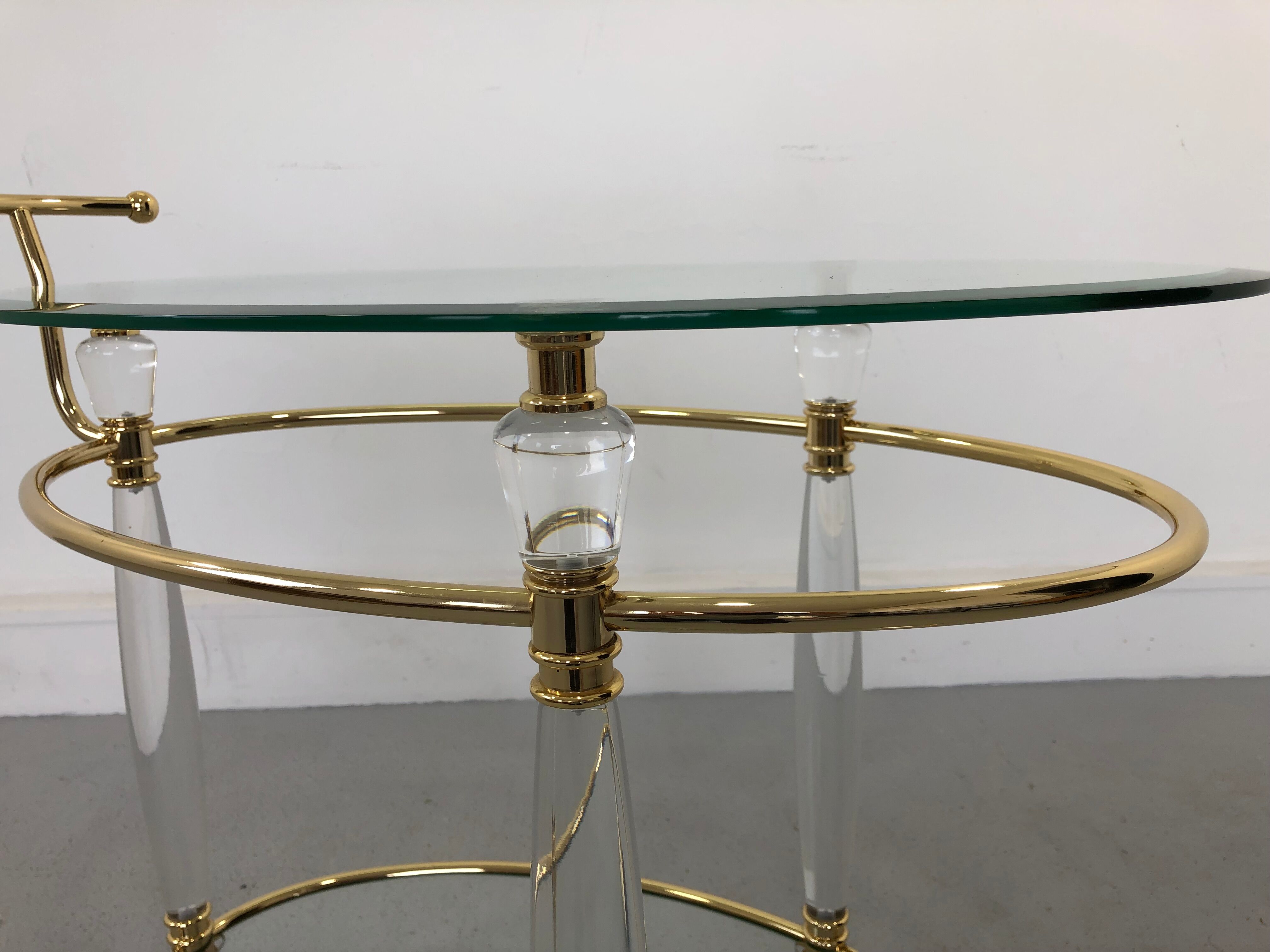 Chariot de chariot de chariot italien en laiton et en verre, années 1970