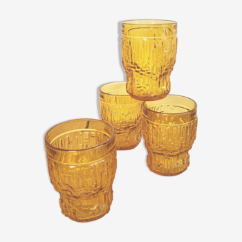 4 Amber glasses 70s