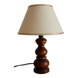 Vintage table lamp in turned wood and fabric lampshade