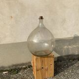 Dame Jeanne in transparent blown glass with bubbles and cut neck xl
