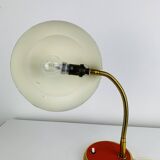 1950s desk lamp, red metal and brass