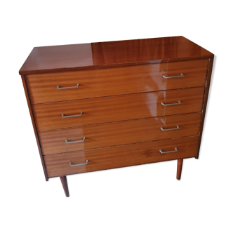 Commode vintage année 60 marron vernis 4 tiroirs