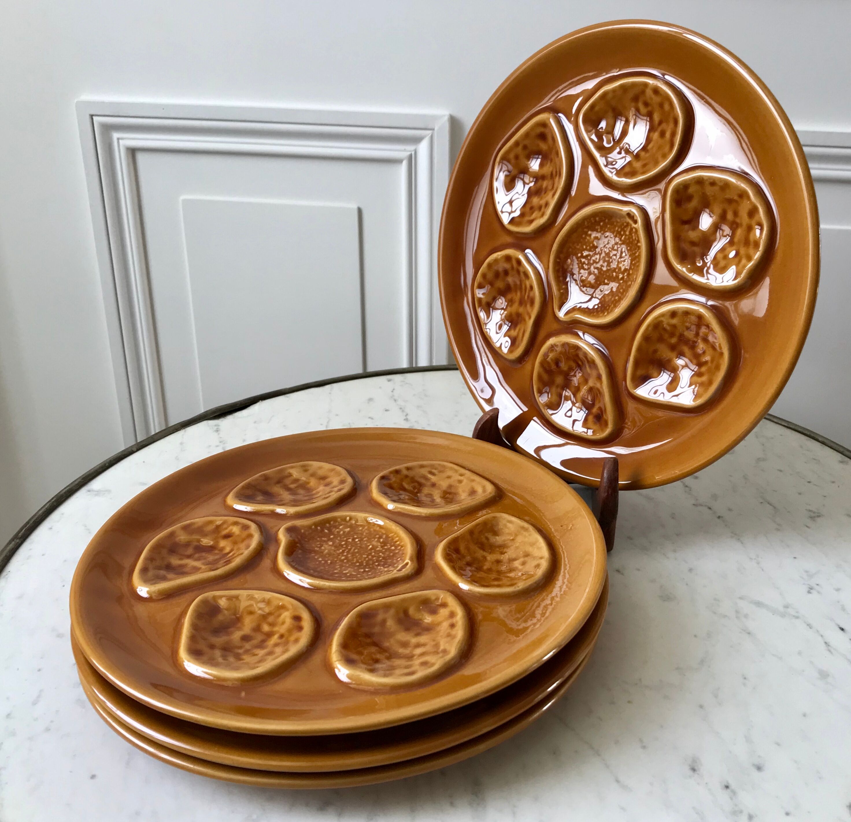 Set of 4 oyster / seafood plates Sarreguemines years 60-70