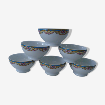 6 Porcelain Bowls Apilco Albert Pillivuyt - Company Frieze of small roses in medallions