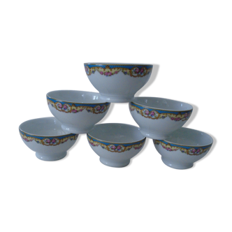 6 Porcelain Bowls Apilco Albert Pillivuyt - Company Frieze of small roses in medallions