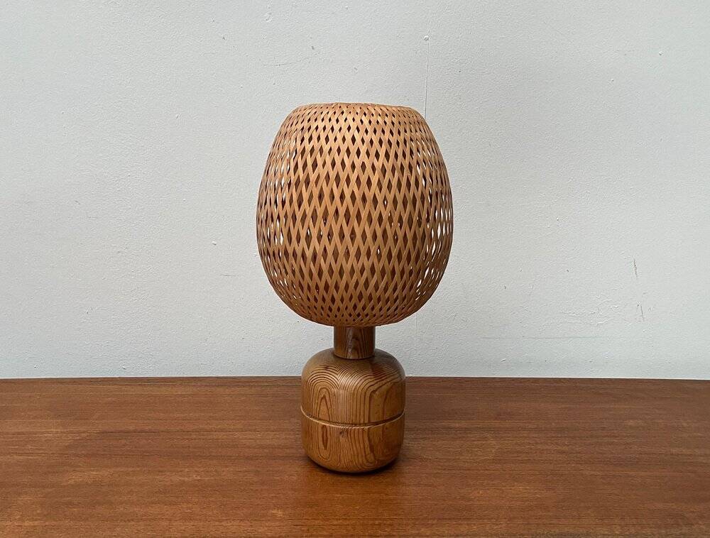Vintage Scandinavian table lamp in bamboo and wood, 1970s.